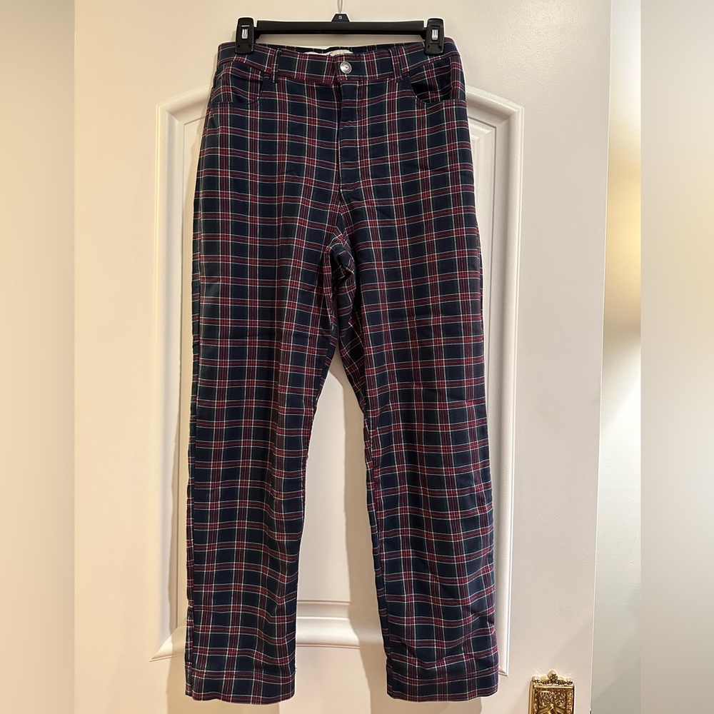 Hollister ultra high rise plaid pants navy, green and red size medium